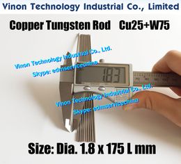 (5PCS PACK) Dia. 1.8x175mm Copper Tungsten Rod CuW75 (Copper 25%+Tungsten 75%) edm Tungsten Copper Electrode 175mm long for Spark Erosion