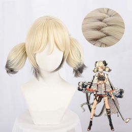 Arknights Ifrit Cosplay Wigs High-temperature Fiber Synthetic Hair Flaxen Short Hair With Ponytails + free hair net