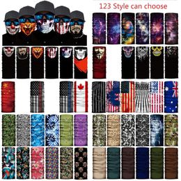 123 Syle Halloween Faceshield Skull National Flag Solid Color Pattern Outdoor Dust Cycling Mask Multifunktionale Magic Turban XD23842