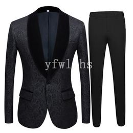 Popular Embroidery Groomsmen Shawl Lapel Groom Tuxedos Men Suits Wedding/Prom Best Man Blazer ( Jacket+Pantst+Tie) Y199
