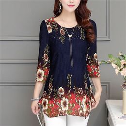 Women Tops 2020 New Blouse shirt Plus size 4XL Casual Blue Red Women's Clothing O-neck floral Print Feminine Tops blusas LJ200813