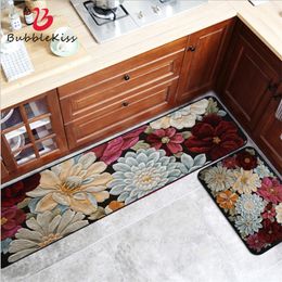 Bubble Kiss Rugs for Kitchen American Floral Printed Kitchen Mat 40cmX60cm Kitchen Carpet Bathroom Rugs Corrosion-Resistant Mats 201116