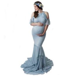 Mermaid Maternity Dresses For Photo Shoot Pregnant Women Pregnancy Dress Photography Props Sexy Off Shoulder Maxi Maternity Gown G220309