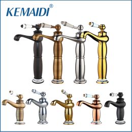 KEMAIDI Tall Antique Brass/Chrome Basin mixer Golden Bathroom Faucets Single Handle Single Hole Cold&Hot Water Tap torneira T200710