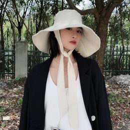 2021 New Spring Summer Round Dome Bandage Bow Big Foldable Temperament Fishermen Hat Women Fashion Tide All-match Accessories