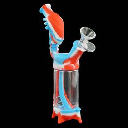 free water pipe silicone smoking bong with glass bowel oil rig bongslant mouth suction smok silicone bong hookah portable