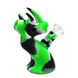 Silicone Bong bongs with glass bowl Pipes Cute Dinosaur shape 5 inches different colors Portable dab rig