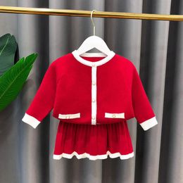 Fashion Boutique Girls Outfits Autumn winter girls suits long sleeve cardigan+skirts 2pcs/set knitted sweater kids suits retail