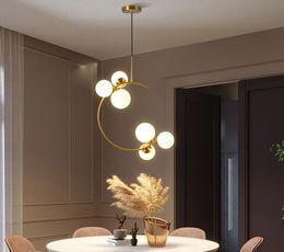 LED Chandelier Creative Bedroom Bedside Hanging Light Glass Ball Modern Nordic Restaurant Bar Coffee Simple Gold Pendant Lamp