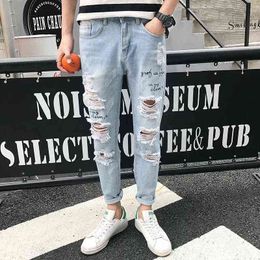 2020 New Fashion Ripped Jeans Men With Holes Denim Super Famous Slim Fit Jean Pants Scratched Hip Hop elastic Jeans Dropshipping G0104