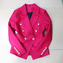 Women's Suits & Blazers Rose Red Blazer Jacket Women Spring 2022 Female Coat Double Breasted Gold Button Classic Designer Femme High Quality
