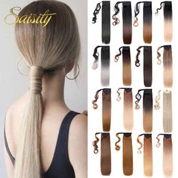 Synthetic 22Inches Long Straight Wrap Around Clip In Ponytail Hair Extension Heat Resistant Synthetic Pony Tail Fake Hair LS10F