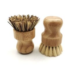 Palm Pot Wash Brush Wooden Round Mini Dish Brush Natural Scrub Brush Durable Scrubber Short Handle