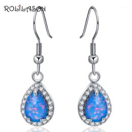 Dangle & Chandelier ROLILASON Zirconia Water Drop Desgin Super Supplier Blue Fire Opal Silver Fashion Jewellery Earrings OE6841