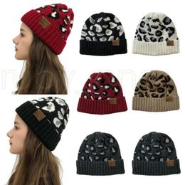 Women Leopard Print Knitted Beanies Fashion Outdoor Winter Warm Wool Knitting Hat Party Hats Supplies 5styles RRA3746