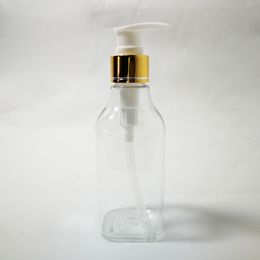 40pcs 200ml Lotion gold collar Pump square Bottle,Clear Plastic Cosmetic Container,Empty Shampoo Sub-bottling,Shower Gel Bottles