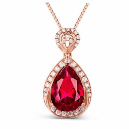 Red gemstone water drop necklace rose gold chains diamond pendant necklaces women wedding necklaces Jewellery will and sandy gift
