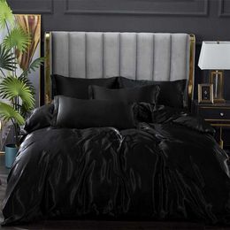 Black Bedding Sets King Double Size PLA Cool Fibre Summer Used Single Bed Sheet Luxury Kit Duvet Cover Set Queen 220208