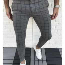 Fashion- Plaid Panelled Designer Pencil Pants Fashion Natural Colour Capris Pants Casual Style Mens Pants Men Clothes