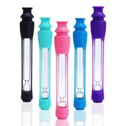 5.1inch Glass Cigarette Bat One Hitter Smoking Pipe Clear Water Bong With Silicone Case Tube for Tobacco Hand Pipes Hookah