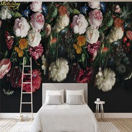 beibehang wall paper Custom photo wallpaper mural 3D European retro hand-painted flowers TV background wall papel de parede 3d