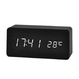 LED Wooden Alarm Clock Watch Table Voice Control Digital Wood Despertador Electronic Desktop USB/AAA Powered Clocks Table Decor LJ200827