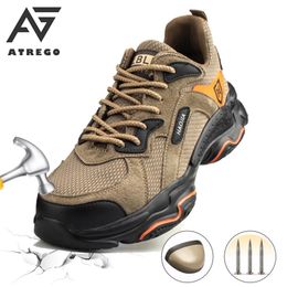 AtreGo Mens Leather Safety Steel Toe Cap Hiking Shoes Night Reflective Anti Puncture Lightweight Indestructible Work Boots Y200915