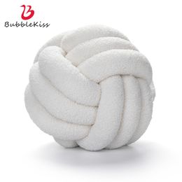 Bubble Kiss Knotted Plush Ball Design Round Throw Pillow Waist Back Wool Knotted Cushion Sofa Bed Decoration Dolls Toys For Kids 220309