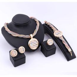 Dubai 18K Romantic Gold Silver Plated Crystal Necklace Earrings Ring Bracelet Jewellery Sets For Girlfriend Women Wedding Party Vkwwt