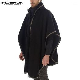 Men's Trench Coats Men Cloak Patchwork Half Sleeve Streetwear 2021 Single Breasted Poncho Stand Collar Mens Outerwear INCERUN S-5XL 71