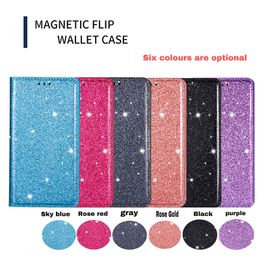 Ultra Thin Glitter Leather Magnetic Flip Wallet Case With Card Slot Case for iphone 12 mini pro max Samsung S20 FE NOTE20 Ultra S20 PLUS