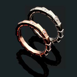 Europe America Fashion Style Lady Women Titanium Steel Engraved B Initials Interval Diamond Snake Serpent Rings US6-US8 2 Colour