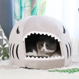 Willstar Pet Cat Bed House Grey Shark Shape Kennel Dog Warm Sleeping Mat Comfortable Beds for Small Large Pets 201111