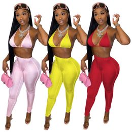 Wholesale Outfits Women Tracksuits Summer Clothes Halter Tank Top Bra+leggings Two Piece Set Solid Tracksuits Matching Set Plain Sportswear Club wear 6942