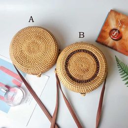 Senhora Handbags Círculo Handwoven Bali Redondo Retro Retrô Palha Beach Saco Cross Body Barril-shaped Moda Design Meninas Um Ombro Sacos