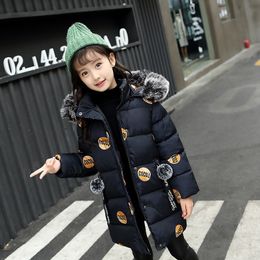 INS HOT Baby girl's cotton-padded coat for 4-11 years old children's thick cotton-padded parka Big fur collar LONG winter coat LJ201125