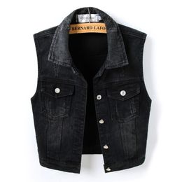 Black Sleeveless Female Jacket Korean Slim Jeans Coat Single-breasted Short Women's Denim Vest 4XL Plus Size Waistcoat Summer 201102