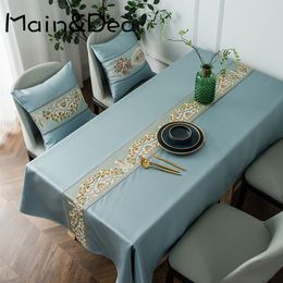 Luxury Classical Embroidered Table Runner Waterproof Simulation Silk Geometric Tablecloth Rectangular Coffee Table Tablecloth 201120