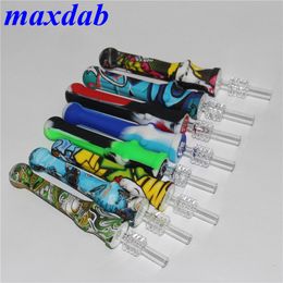 Cool Printed Smoking silicone nectar oil rig pipes kit glass bong hookah hose silicon hookahs pipe