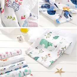 Baby Swaddle Blanket Bath Towels Muslin Newborn Wrap Cotton Towel Air Condition Cartoon Printed Swaddling Stroller Cover