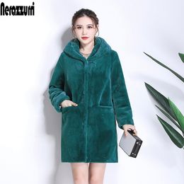 Nerazzurri winter women fur coat with hood long sleeve red black warm fur pockets plus size plush fluffy fake fur jacket 5xl 6xl