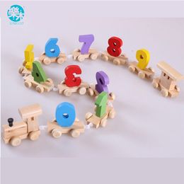 Baby Montessori Soft Wood Train Figure Model Toy with Number Pattern 0~9 Blocks Educational kids Wooden Toy children gifts LJ200930