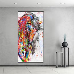 AAVV Big Large Size Oil Painting Animal Wall Art Pictures for Living Room Home Decor Canvas Painting Running Red Horse No Frame Y200102