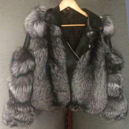 plus size women real sheep leather genuine fox fur coat short jacket fashion patchwork with belt winter furry 201212
