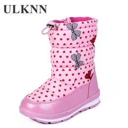 ULKNN 2020 New Winter Plus Velvet Girls Snow Boots Heart Shape Kids Plush Warm Shoes For Big Children Non-Slip LJ201029