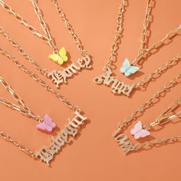 Pendant Necklaces Sweet Fashion Layered Necklace Girls Acrylic Butterfly Double Layer Letter Alphabet Angel Jewelry Gift For Women