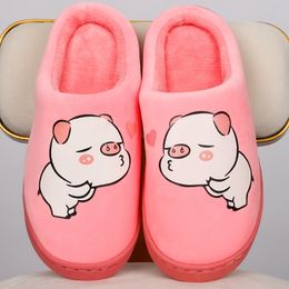 Women Flat Slippers Winter Warm Fur Plush Night Fluorescence Female Slipper Cute Pig Unisex Comfort Ladies Couple Shoes Y201026 GAI GAI GAI