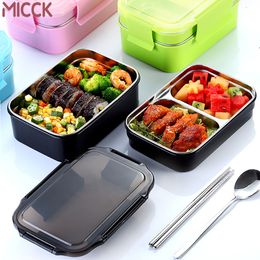 MICCK 304 Stainless Steel 2 Layers Lunch Box For Children 2020 School Food Container With Tableware Bento Box Kitchen Accessorie T200710