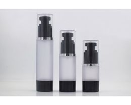 50ml round head frosted plastic black airless bottle silver line eye essence serum/lotion/emulsion liquid foundation packing
