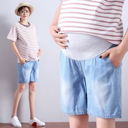 2019 summer maternity jeans short for pregnant women breathable pregnancy clothes comfortable love print abdominal denim shorts LJ201114